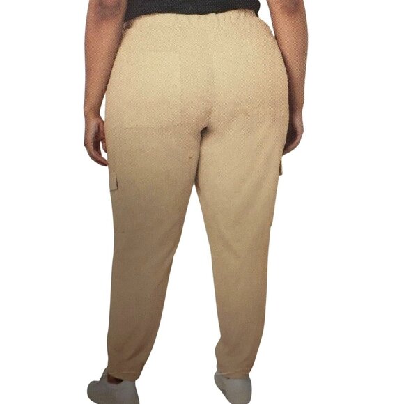 GAP Med Pants Women Cargo Pocket Elastic Waist Pull-on High-Rise Soft Twill Tan - Picture 9 of 12